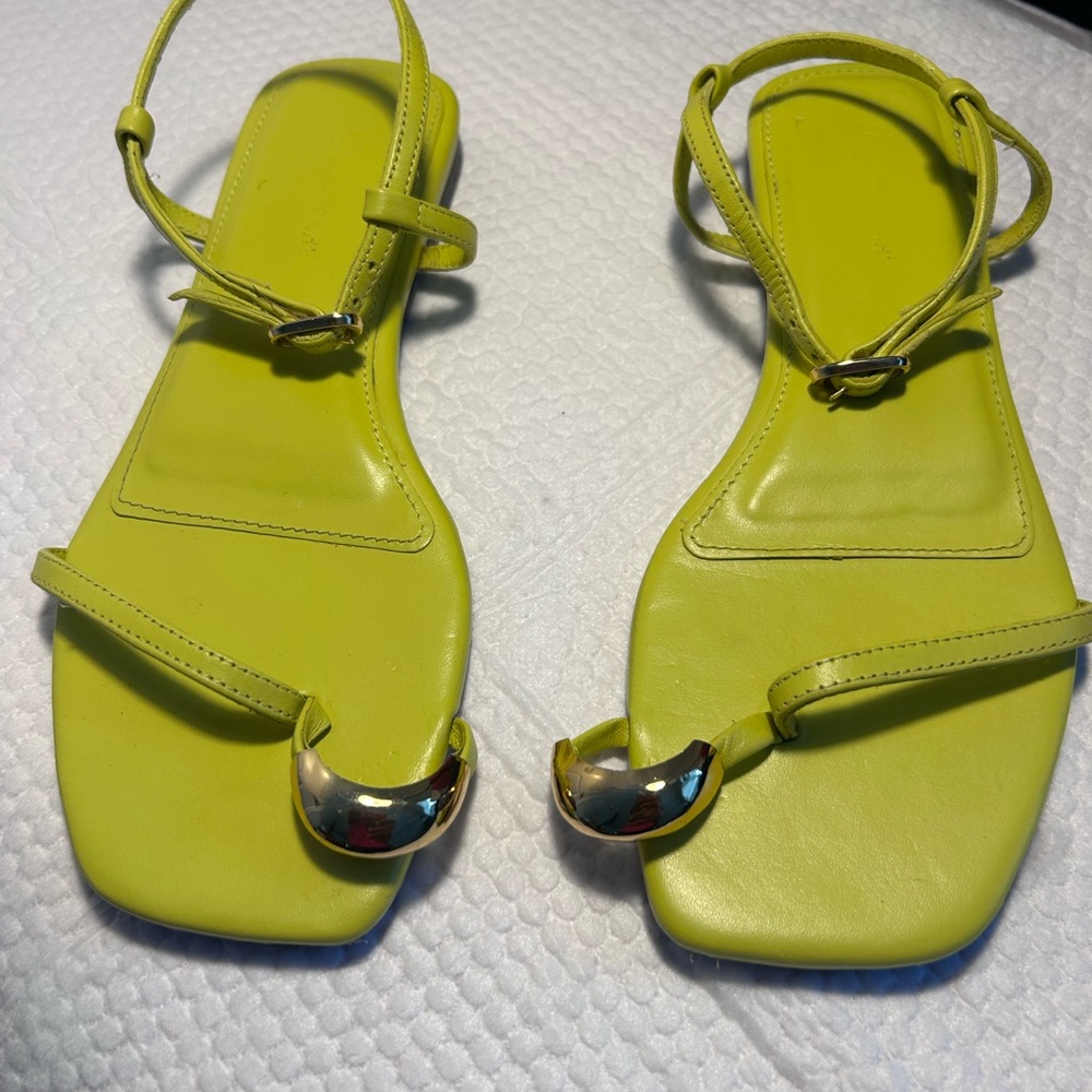 Massimo Dutti Neon Yellow Sandals with Metallic Straps size 6
